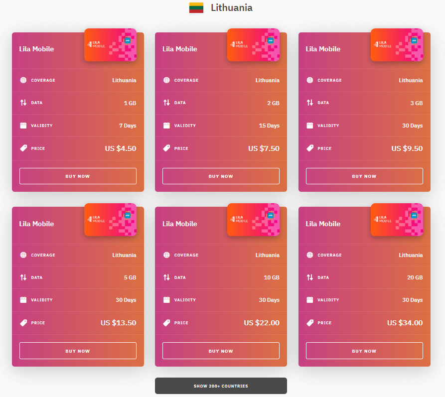 Airalo 리투아니아 eSIM 플랜