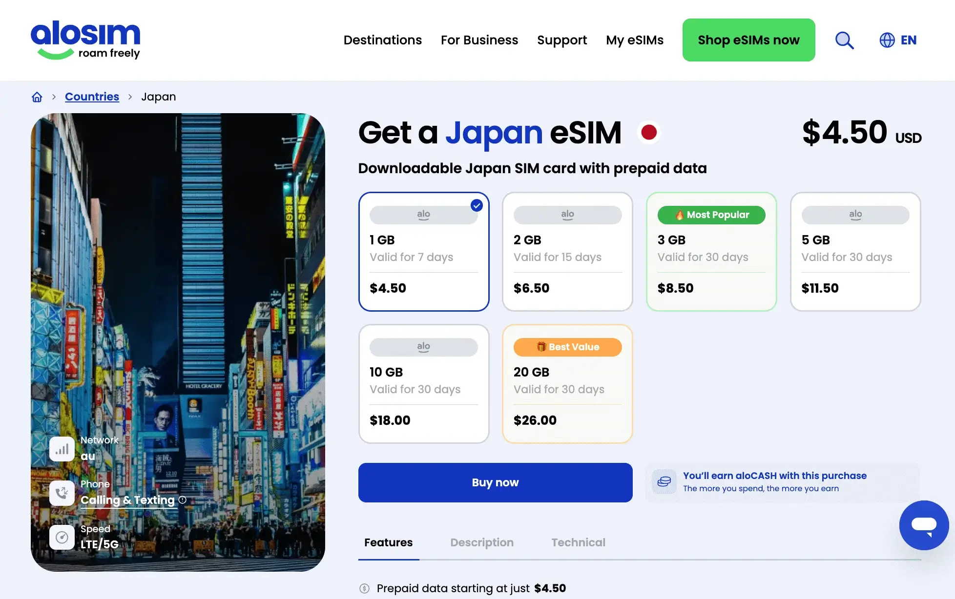 aloSIM Japan eSIM Total Plans