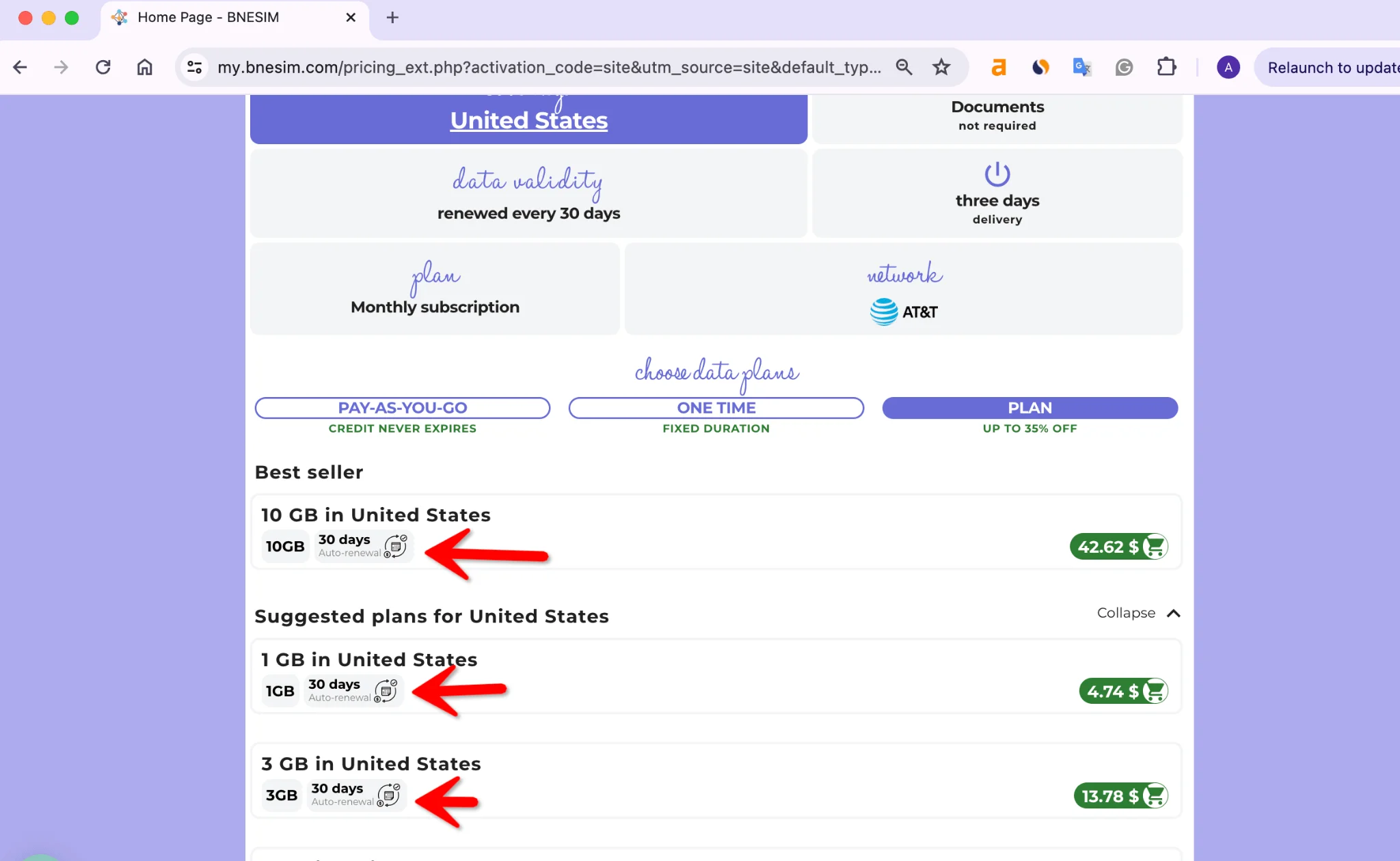 BNE eSIM USA Auto Renewal Plan 30 Days