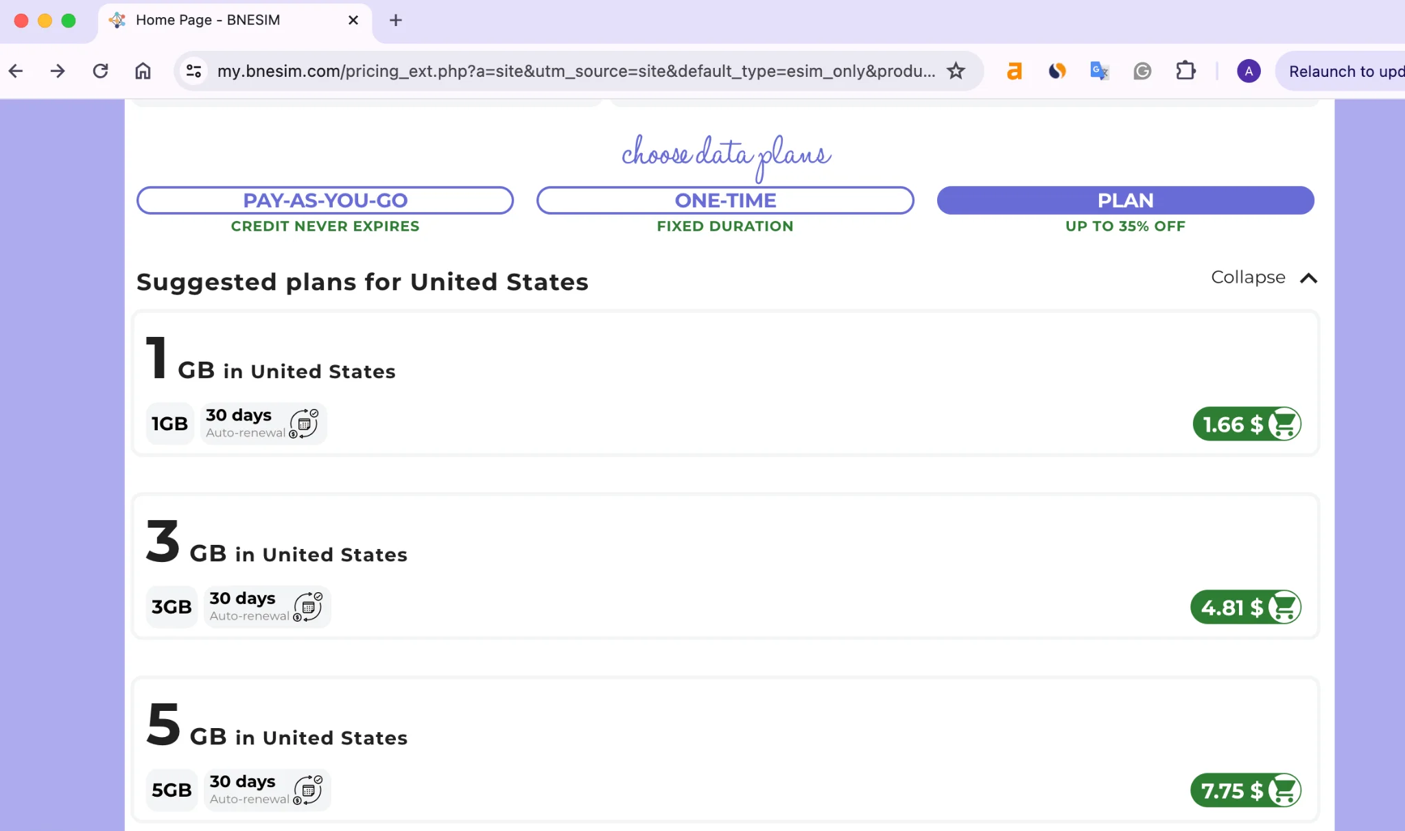 BNE eSIM USA Plans