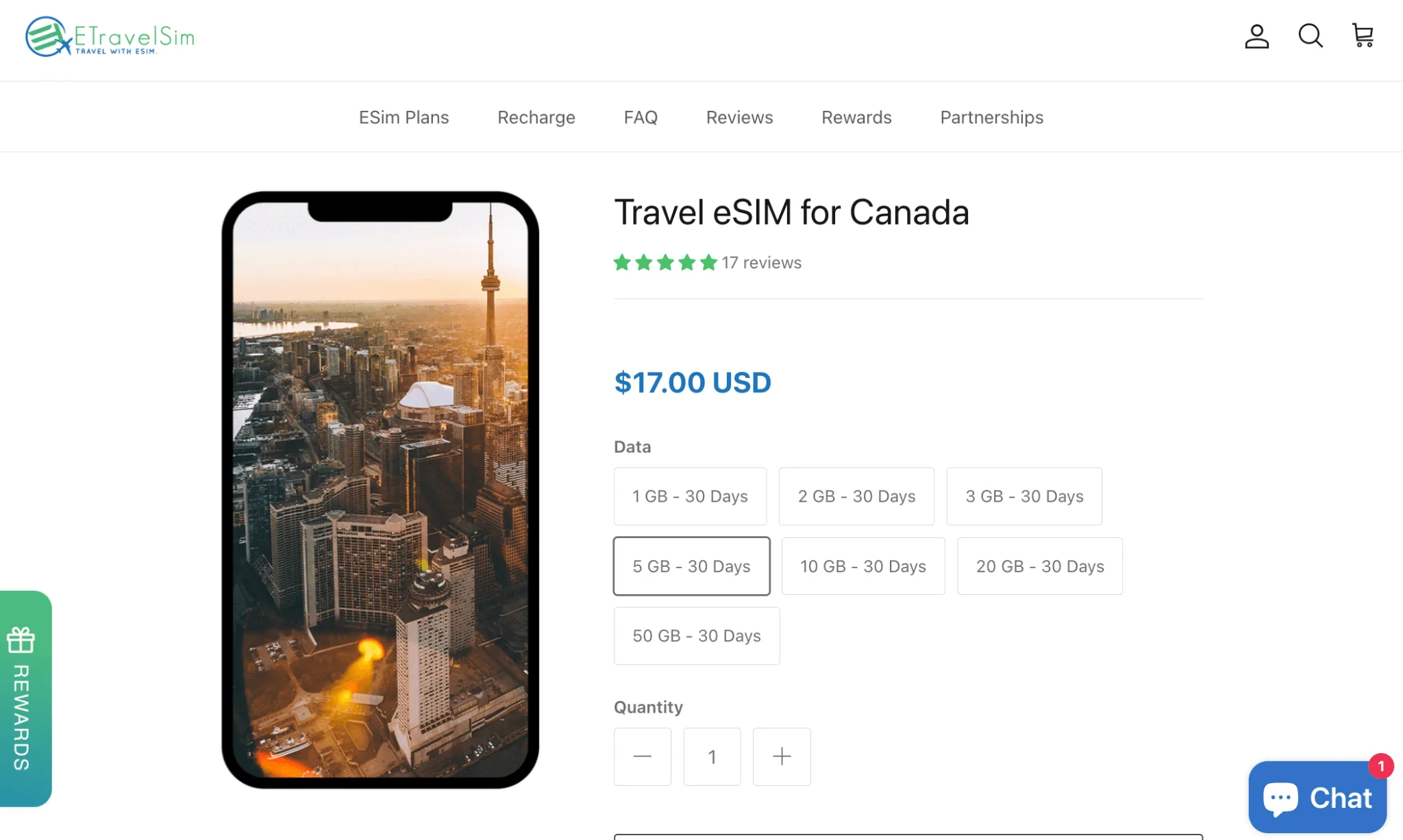 eTravelSim Canada eSIM 5GB 17 USD