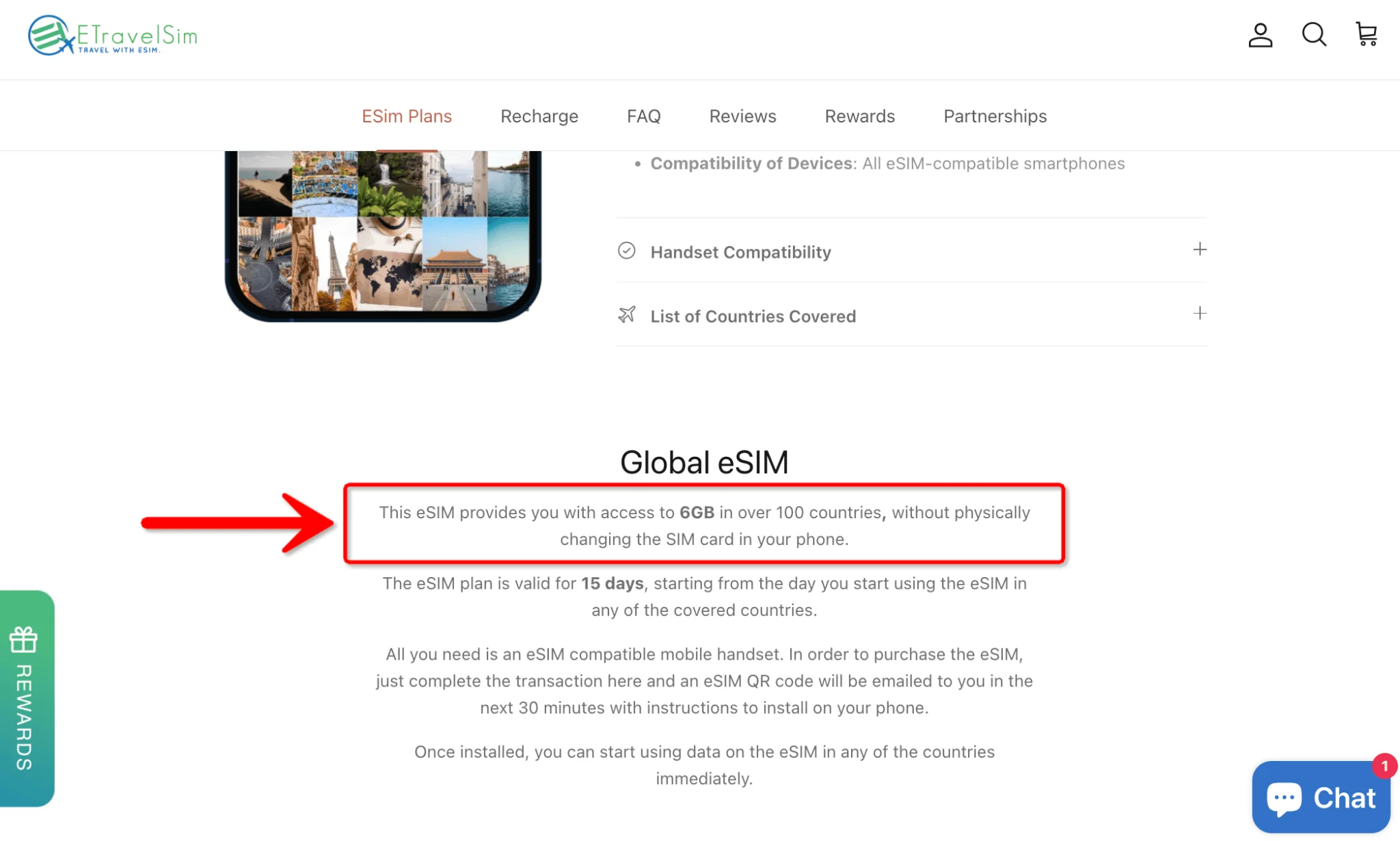 eTravelSim Global eSIM Plan 6 GB 15 Days