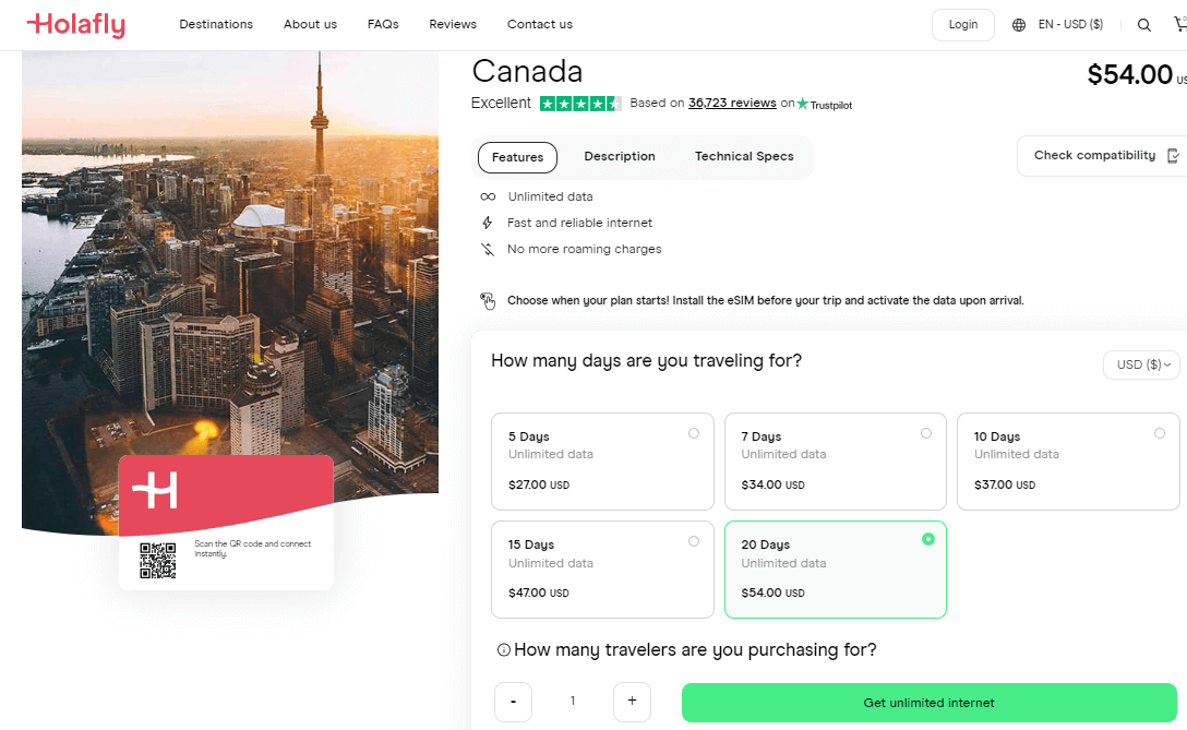 Holafly Canada eSIM-abonnementen