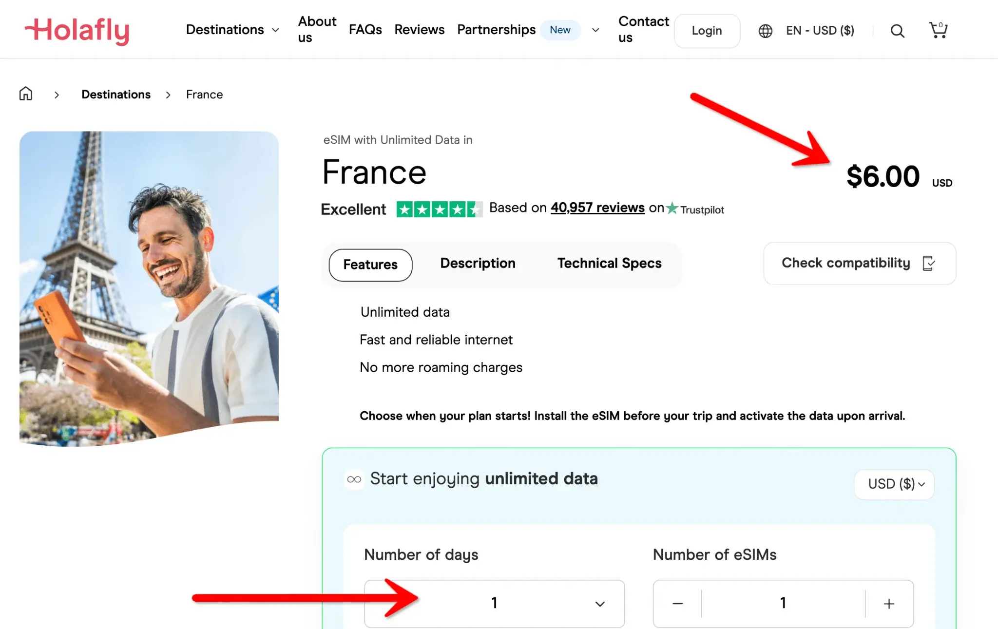 Holafly France eSIM Plan 1 Day $6