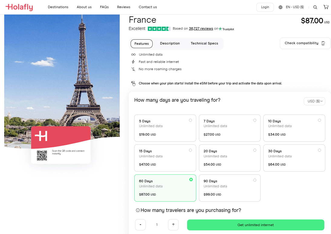 Planos eSIM da Holafly França