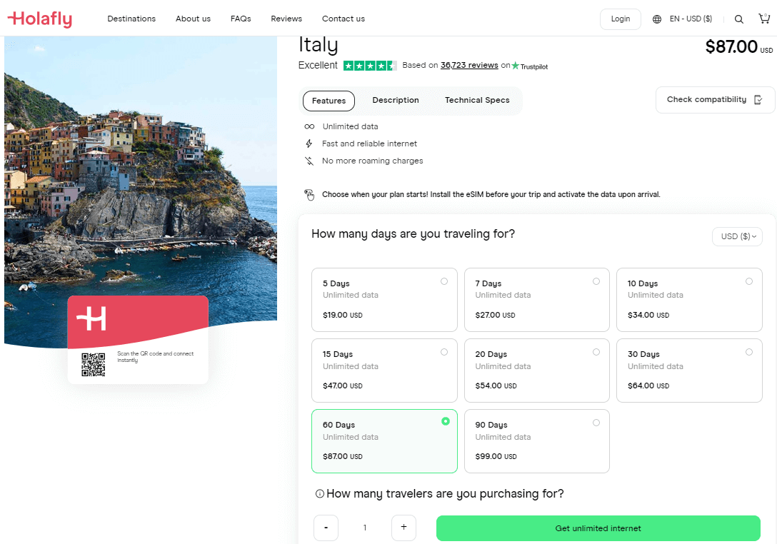 Holafly Italy Esim Plans
