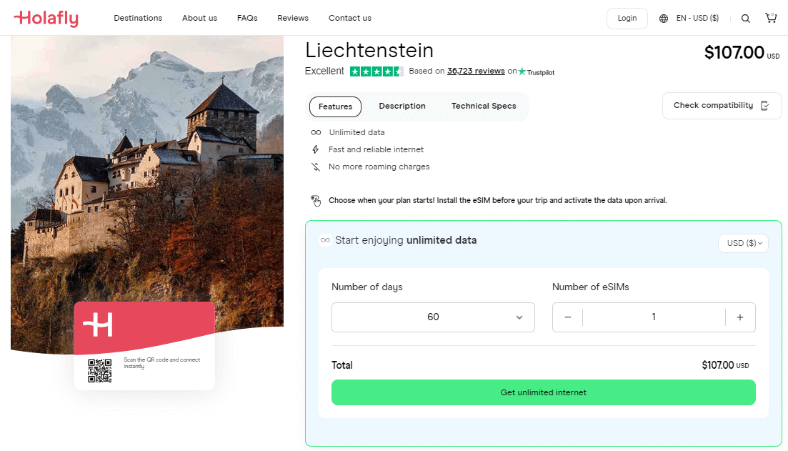 Forfaits eSIM Holafly Liechtenstein