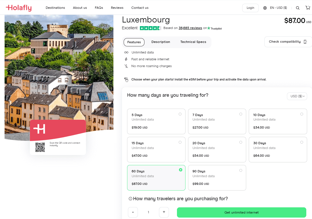 Holafly Luxemburg eSIM-abonnement