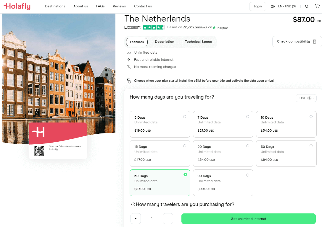 Holafly Niederlande eSIM-Pläne