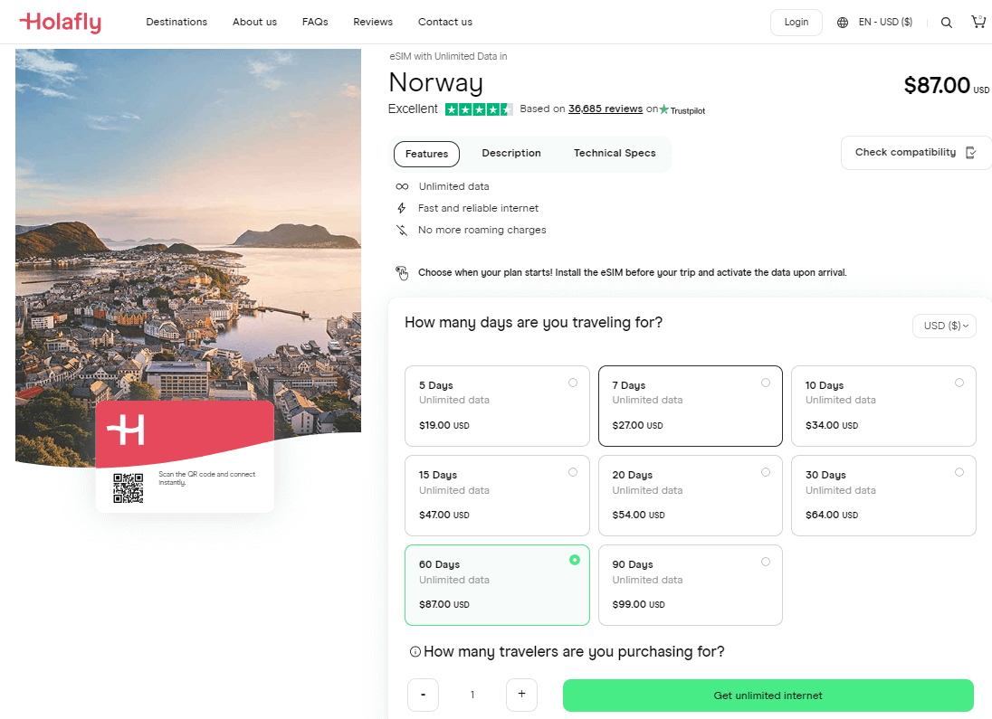 Holafly Norwegen eSIM-Pläne