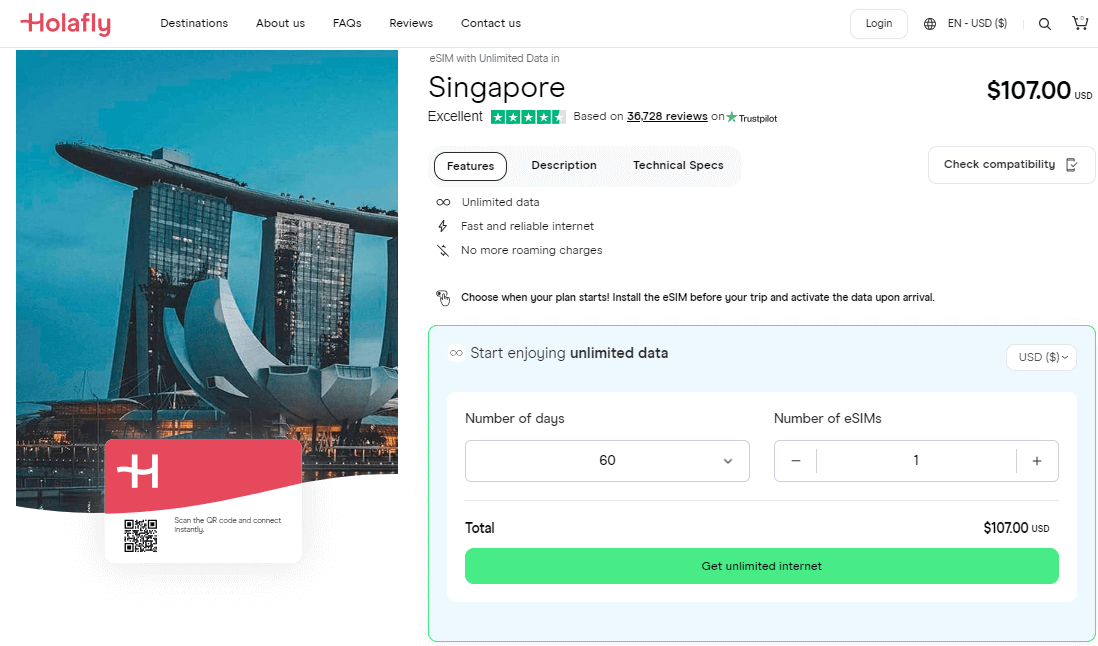 Holafly Singapore eSIM Planları