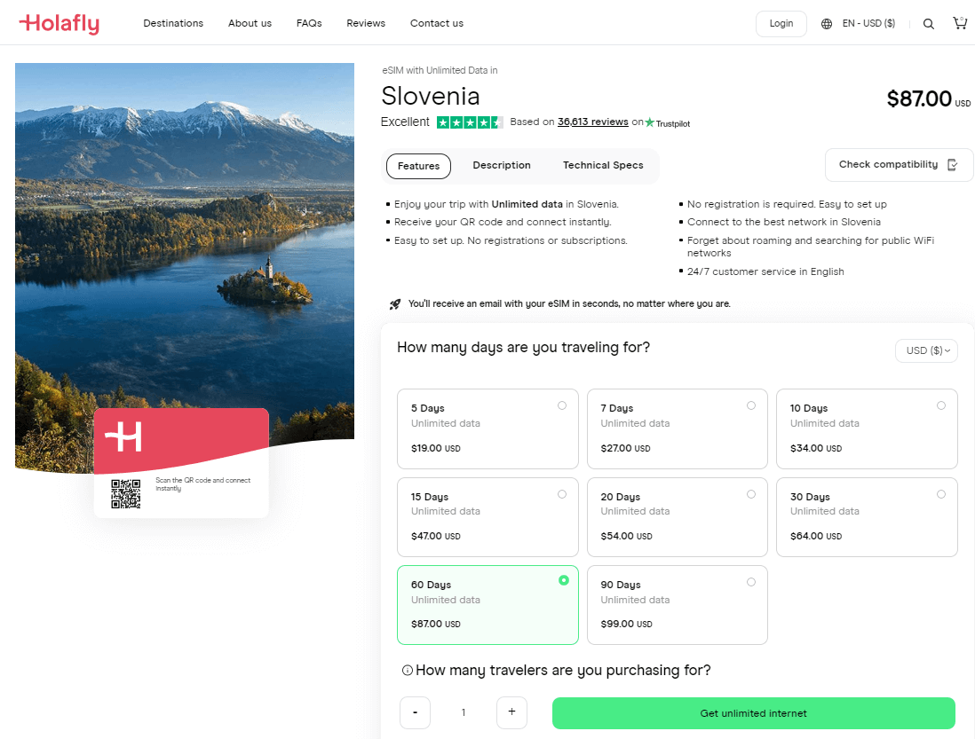 Holafly Slovenya eSIM Planları
