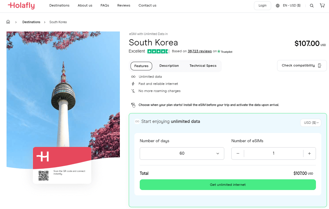 Holafly Südkorea eSIM-Pläne