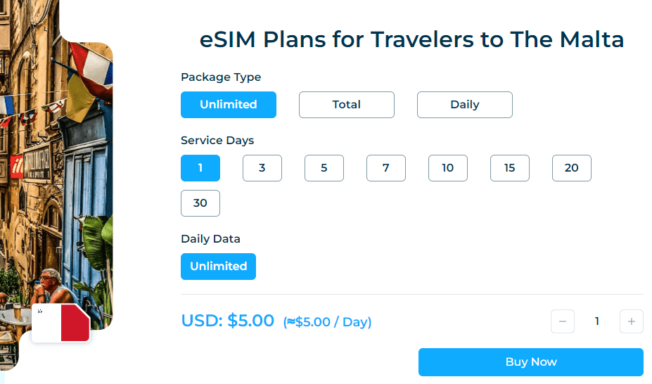 iRoamly 馬耳他 eSIM 套餐類型 