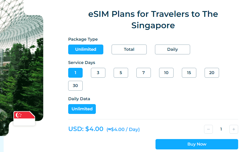 iRoamly Singapore eSIM-pakkettypen