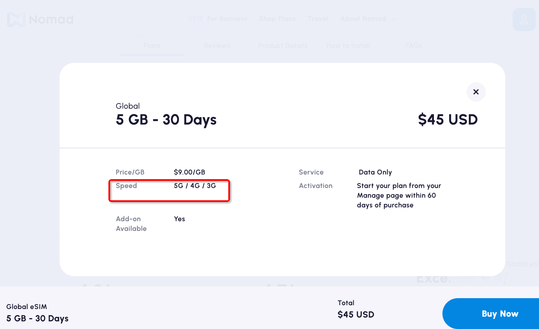 Nomad eSIM Global Speed 5G / 4G / 3G