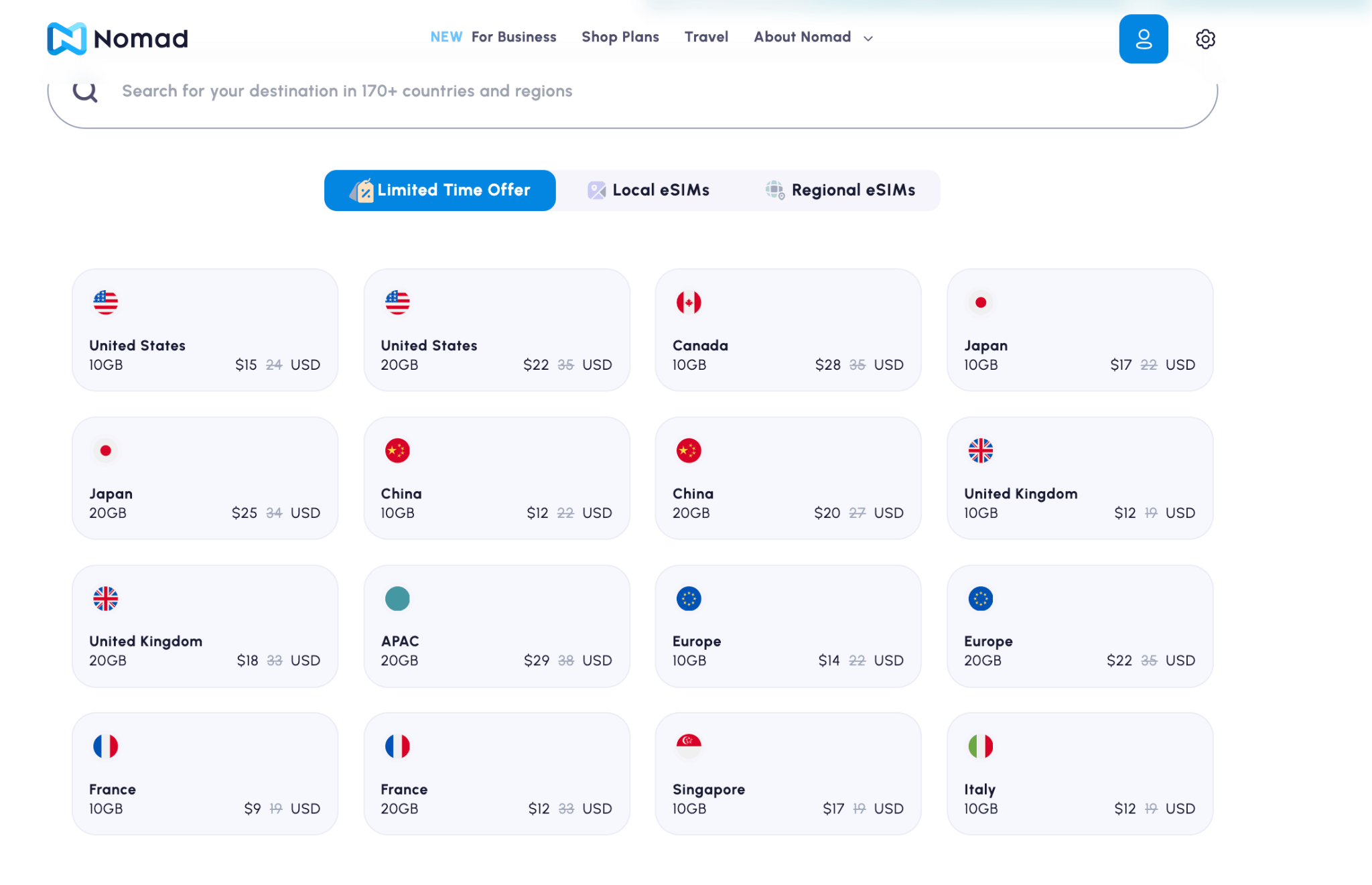 Nomad eSIM Home Menu