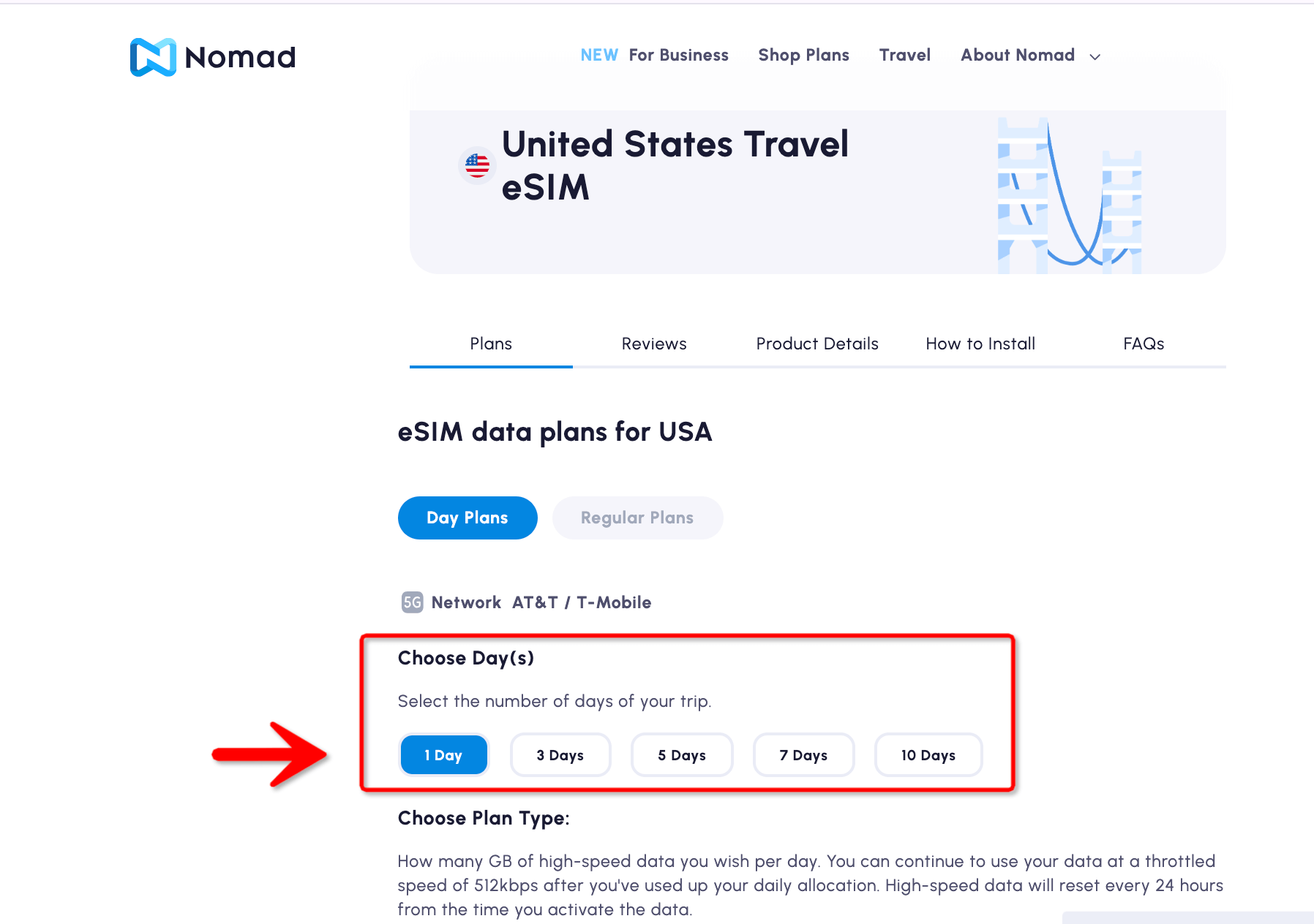 Nomad eSIM USA 1 to 10 Days Options