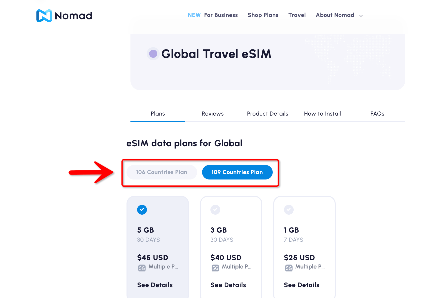 Nomad Global eSIM 106 and 109 Countries Plan