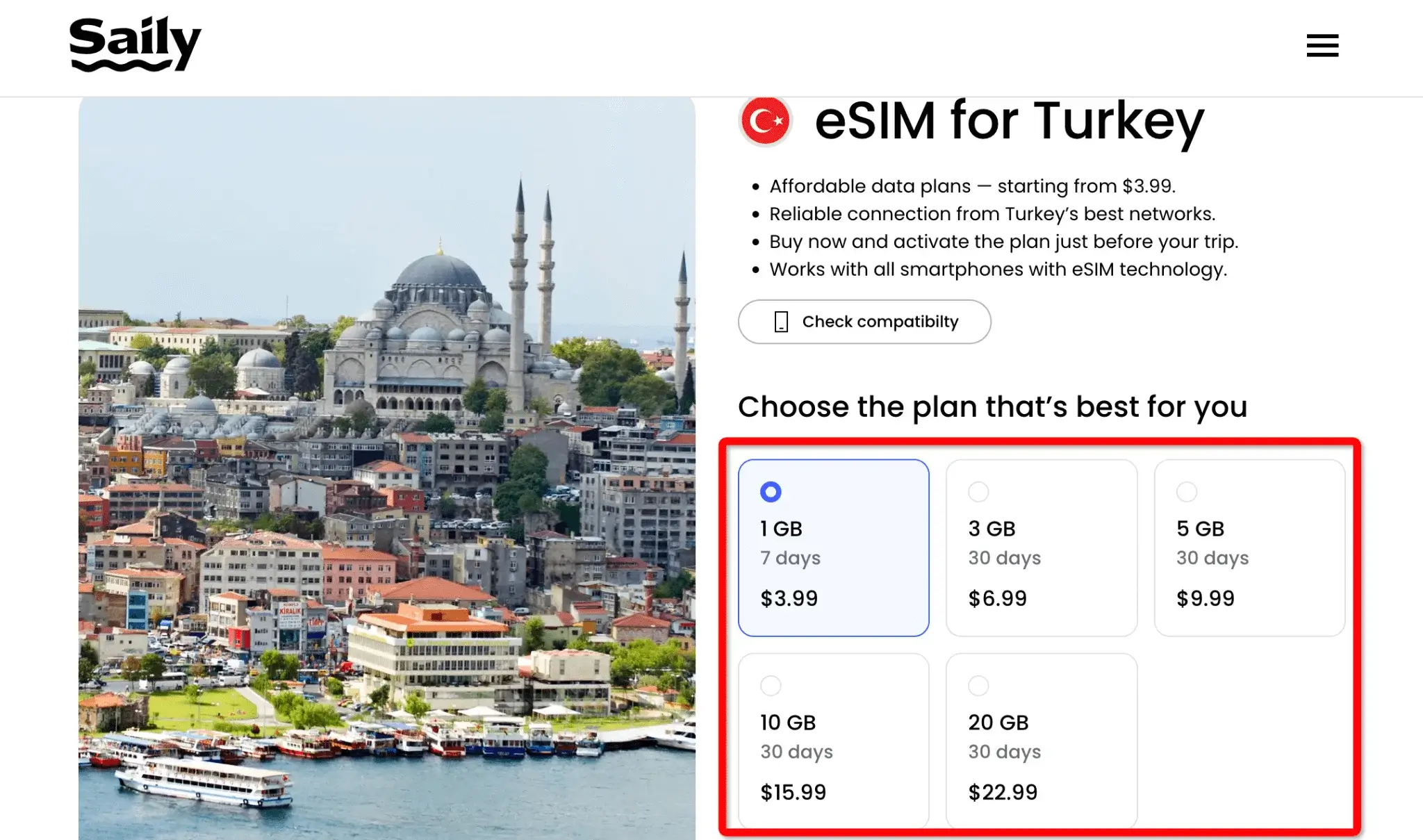 Saily eSIM Turkey Data Plans