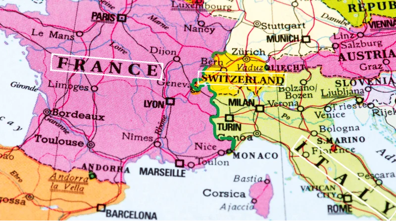 France Italy Switzerland Border Map