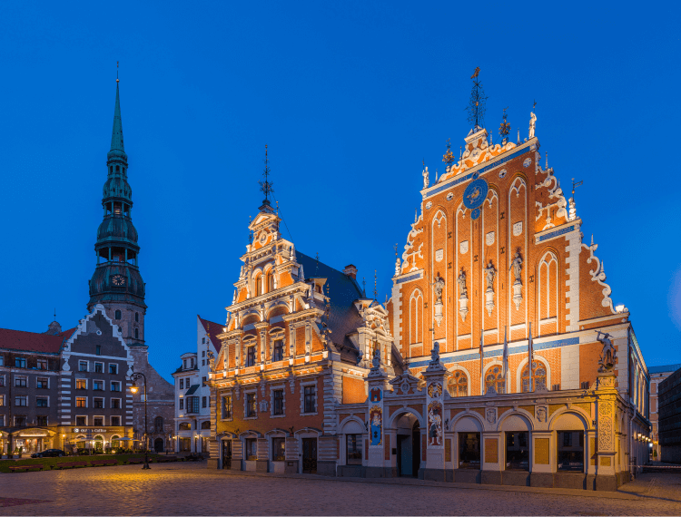 Latvia Blackhead Palace And St. Peter's Church