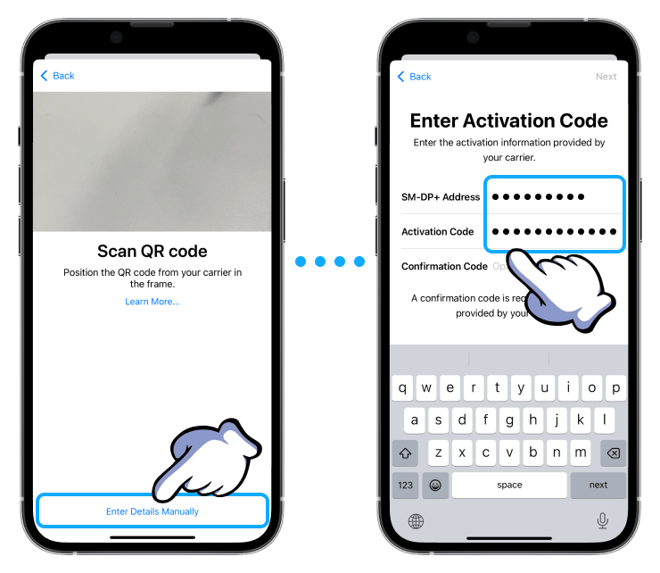 iOS iRoamly Manual Installation Enter eSIM Details Activation Code