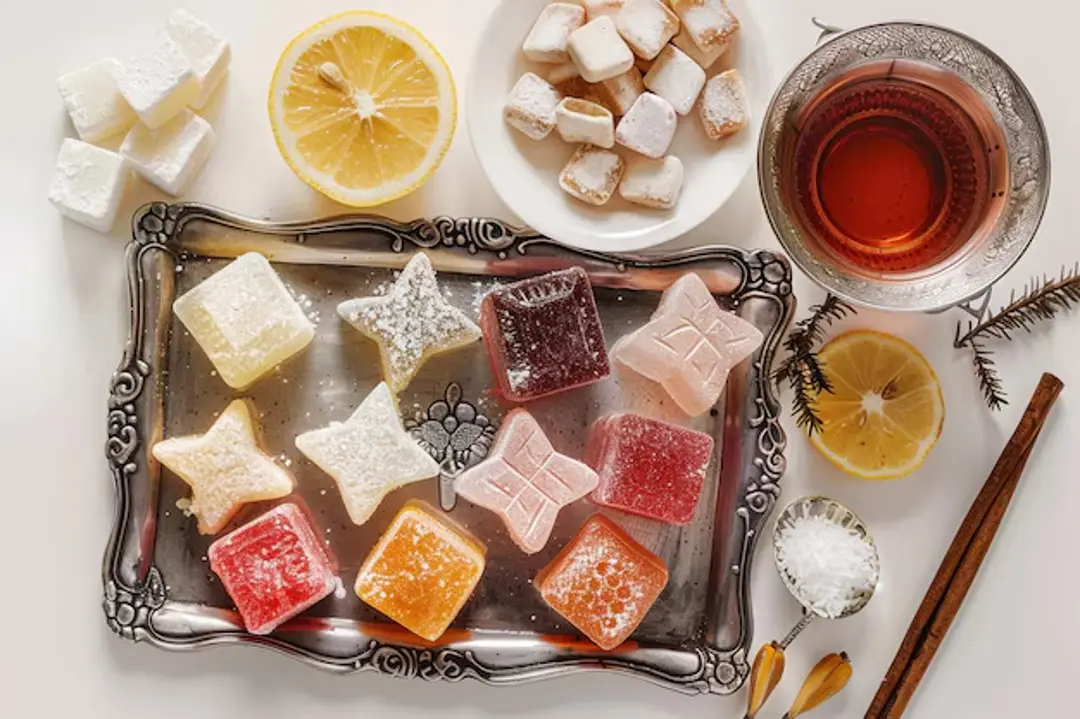 Traditional Turkish Delight and Tea