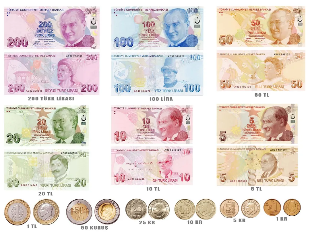 Turkish Lira Banknotes Coins